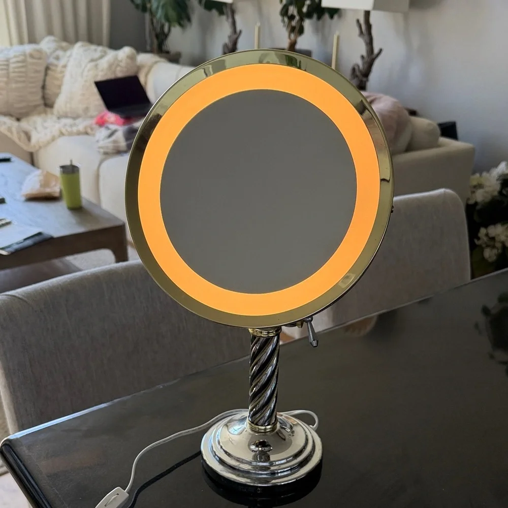 Tabletop Dual-Sided Lighted Vanity Mirror - Gold & Silver